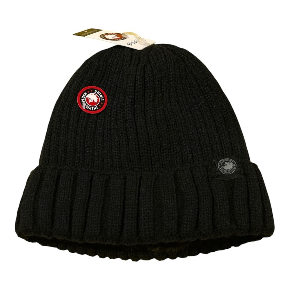Canada Weather Gear Black Winter Hat with Thermal Plush Lining, NWT